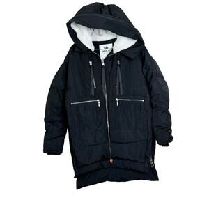Orolay Black fleece hood zip‎ front Thickened Down Jacket Parka Size SMALL